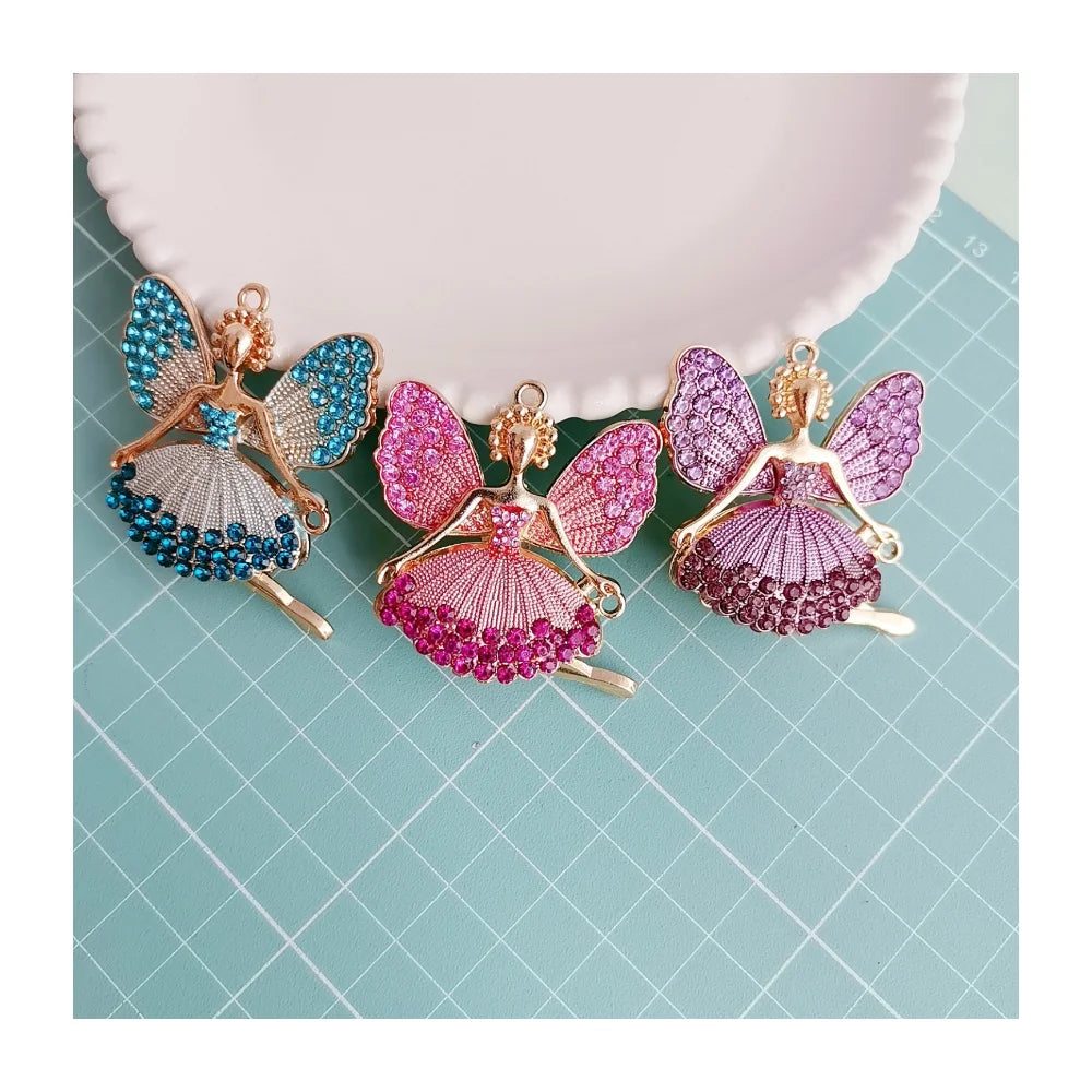 Rhinestone Butterfly Wing Fairy Charm Dancing Ballet Bling Bling Crystal Keyring Pendant for Women Key Chain Decoration Bag