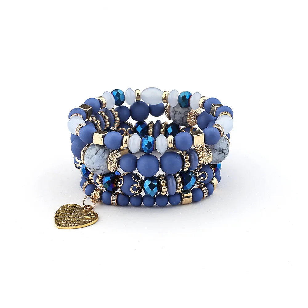 European and American Fashion Bohemian National Style Multi-layer Bracelet Crystal Heart Beaded Ladies Hand Jewelry