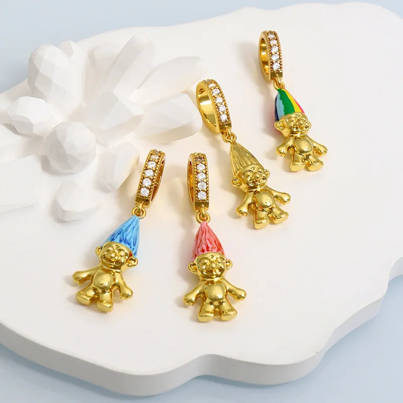 DIY Elf Charms 18K Gold Brass Zircon Charm Colorful Enamel Long Hair Fairy Necklace Pendant for Women Jewelry Gifts
