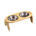 Eco-Friendly Pet Dog Bowl for Cats Elevated Wood Stand with Steel Bowl Neck Care Food & Water Bowls for Puppy & Kitty