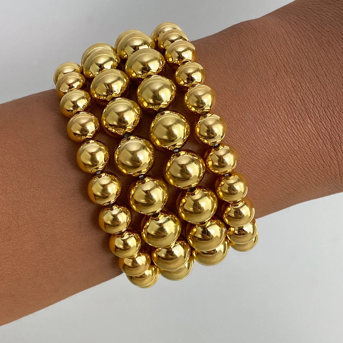 Wholesale Exaggerated Gold Plated Filled Beaded Bracelets Hiphop Irregular Metal Bead Bracelet Set for Women Jewelry Party