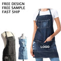 Custom Logo Adjustable Neck Apron Denim Apron Multi-functional Work Apron Durable and Stain-resistant Work Apron