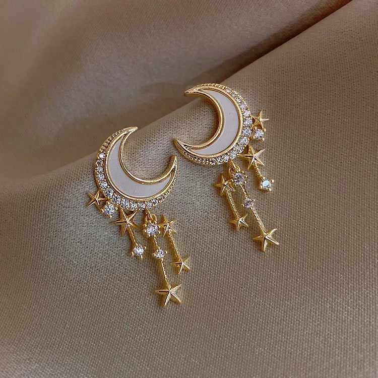 New Crystal Trendy Star Women Dangle Earrings Star Moon Asymmetric Earrings Stud Earrings Jewelry