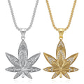 Vintage Unisex Hip Hop 18K Gold Plated Fashion Necklace Stainless Steel Leaf Pendant with Geometric Accessories Chains Style