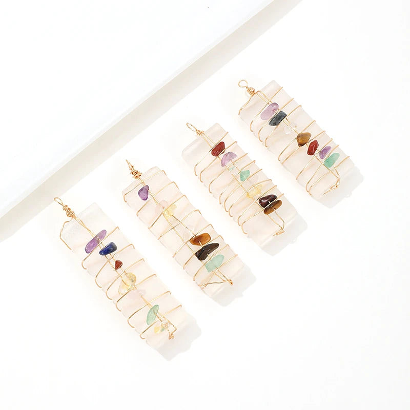 Natural Stone Crystal Selenite 7 Chakra Pendant Necklace Natural Druzy Quartz Gemstone Pendant Necklace for Women and Men