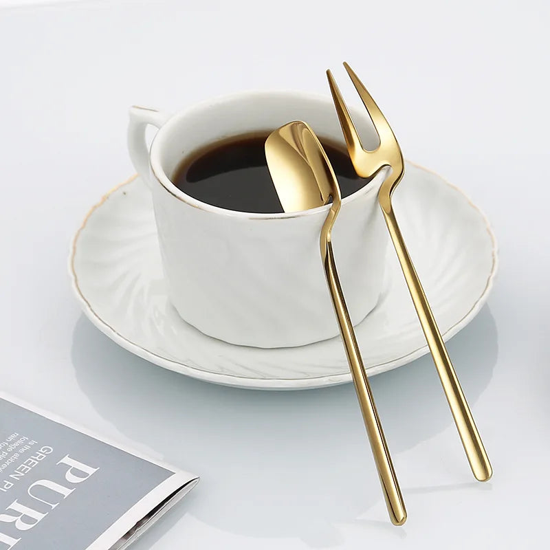 Mini Spoon Demitasse Scoop Hanging Cup Design Metal Spoon Forks for Coffee Ice Cream Honey Tea