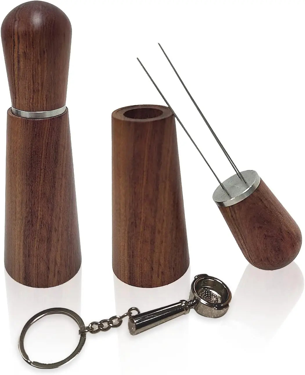 Wood Handle 4 Needles Espresso Coffee Stirrer Set with Stand and Walnut Cleaning Brush