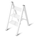 Modern Portable Aluminum 3-Step Foldable Ladder with Stool No Slip Rubber Feet 330lbs Capacity for Living Room Use