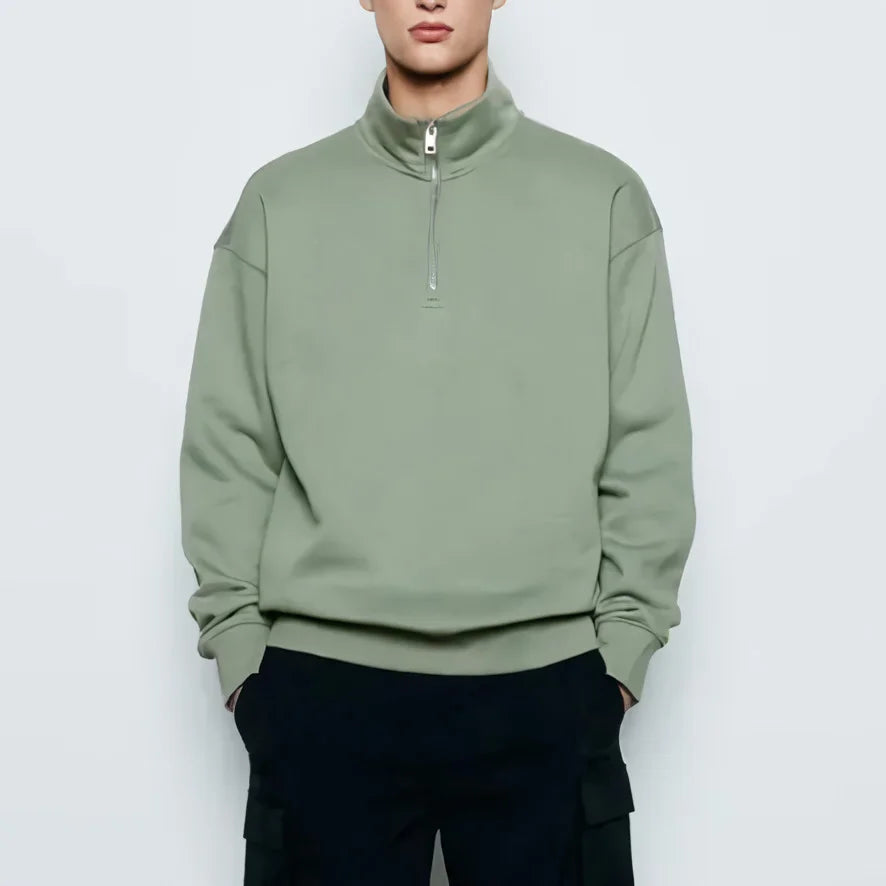 OEM High Quality Custom Men Streetwear Stand Collar 100% Polyester Fleece Sweatshirt Half Zip up  Sweatshirt for Men