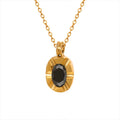 Oval Carved Texture Black Zircon Pendant Necklace New Designed Trendy Stainless Steel with Gold Plating Luxury Jewelry