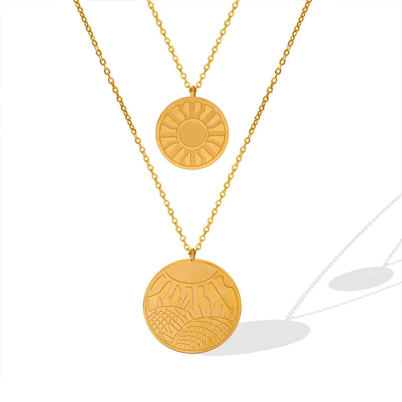 Hot Selling Fashionable Double Round Brand Sunflower Pendant Stainless Steel