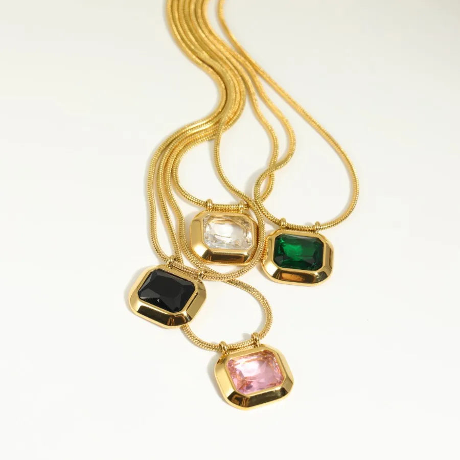 Fashion Jewelry Wholesale Stainless Steel 18K Gold Plated Rectangle Shape Pendant Necklace Tarnish Free Jewelry