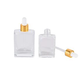 Luxury Square Essential Oil Glass Bottle 15ml/30ml/50ml/100ml Refillable Transparent Glass Bottle with Aluminum Dropper