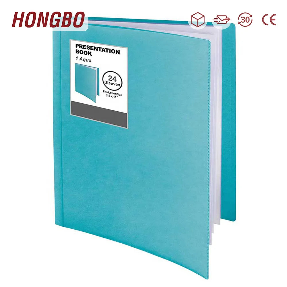 Logo A4 Aqua Binder Clear Plastic Sleeves Large Size 24-Pocket 48-Page Bound Presentation Book Displaying Bag