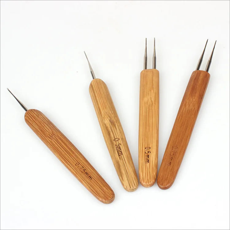 Bamboo Handle Crochet Needle Hair  Hook 2/3 Hooks Needle for Hair Extension Professional Dread  for DIY Craft Hand Knitting