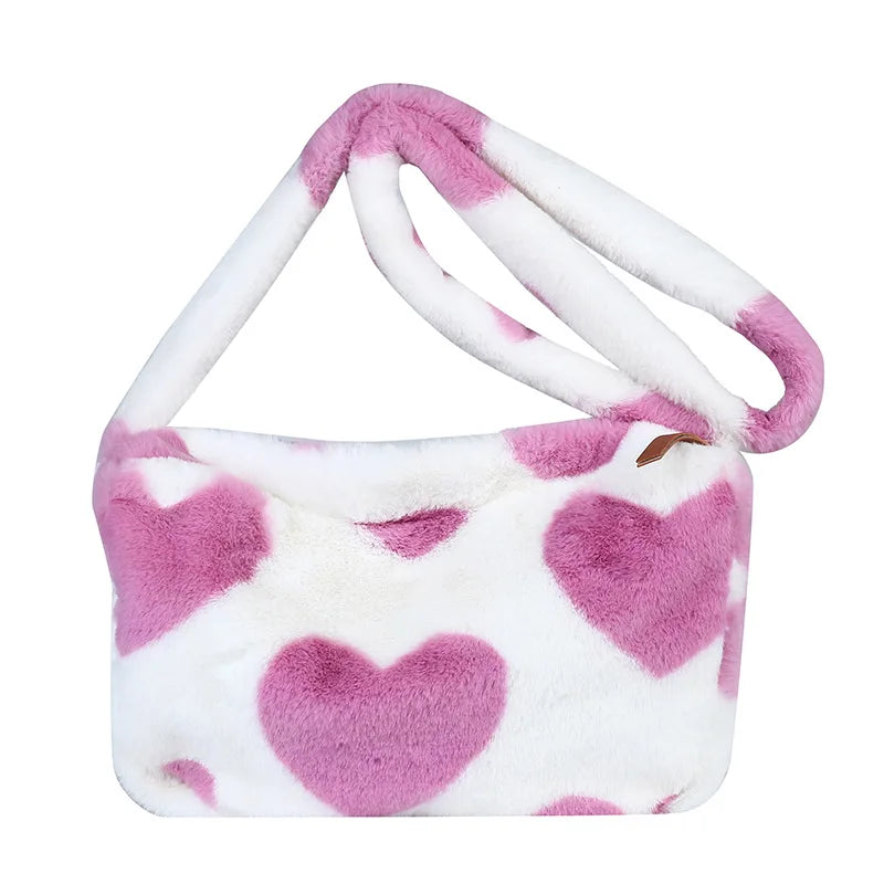 Winter Casual Fashion Plush Tote Bag Wholesale Heart Shoulder Fur Bags Women Handbags Ladies Shoulder Messenger Bag