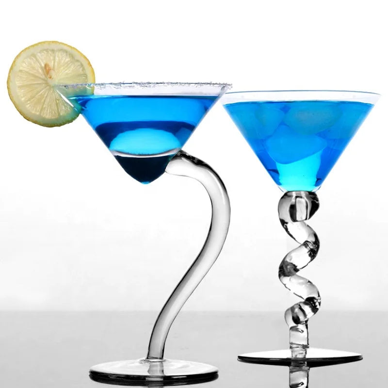Gift Drinkware New Design Triangle Shape Cocktail Glasses logo Spring Curved Foot High Stem Hand Blown Crystal Margarita Glasses