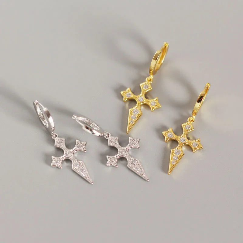 BASQUESUN Factory Wholesale New S925 Sterling Silver Cross Inlaid with Zircon Baroque Style Fashionable and Versatile Earrings