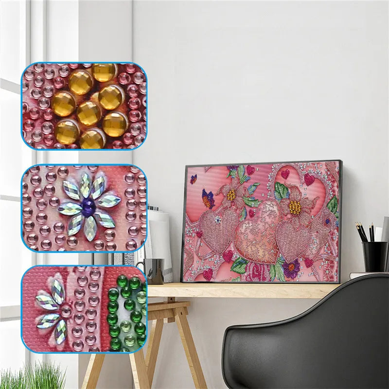 5D AB Crystal Mosaic Picture Special Shaped Diamond Painting Kits for Love Heart Butterfly Embroidery 30x40cm Environment