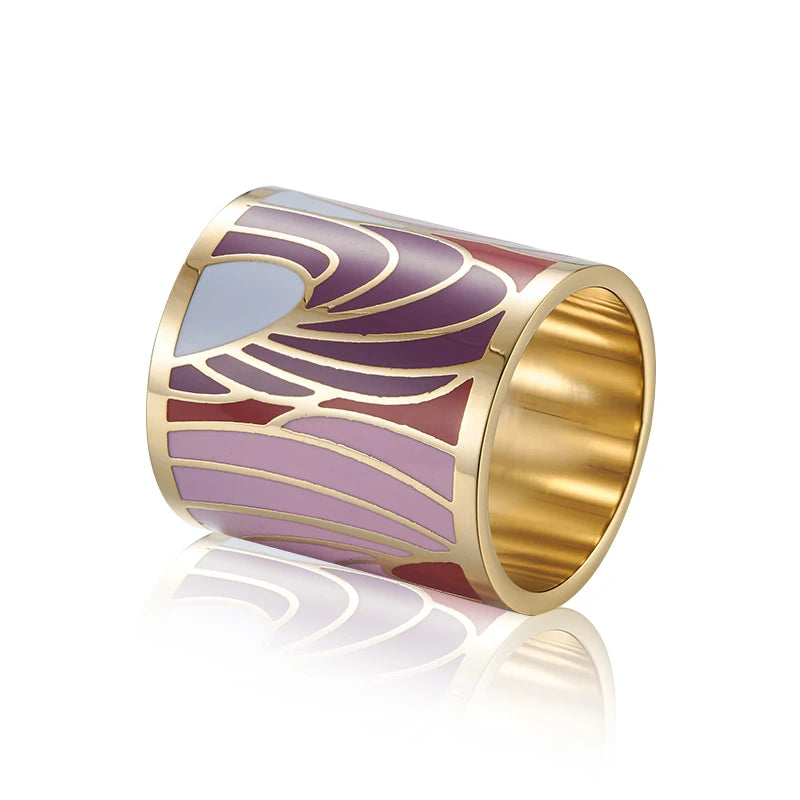 Ladies Fashion Custom Colourful Stainless Steel Enamel Scarf Clasp Ring Stylish Stainless Steel Sleeve Ring-for Gift