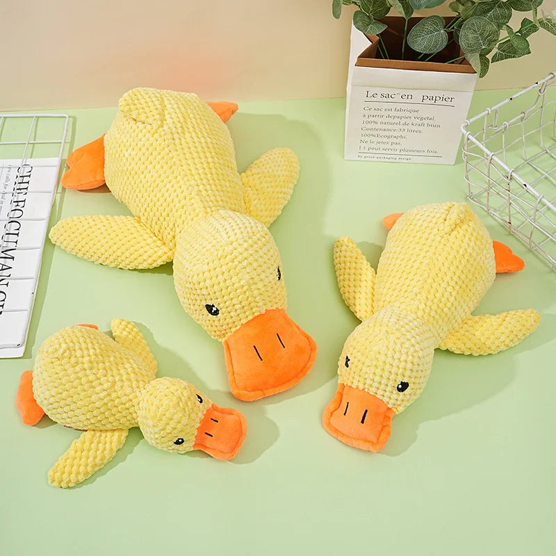 New Plush Squeaky Duck Pet Chew Toy Bite Resistant Soft Yellow Sleeping Duck Pet Toy for Dogs Duck Plush Chew  Toy for Dogs