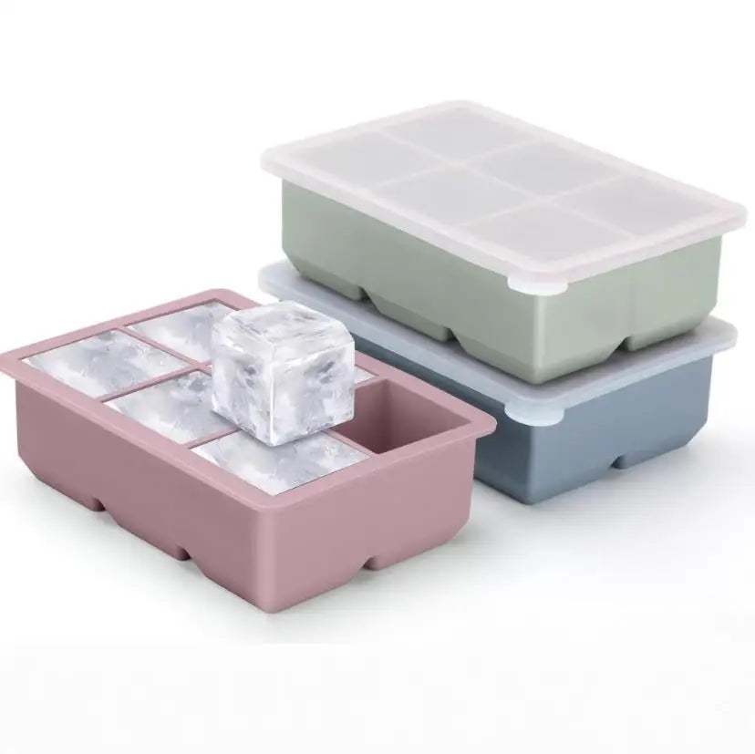 Large Size Stackable Silicone Ice Cube Trays with Leak-Proof Removable Lid Flexible Square Ice Cube Molds Custom Logo Option