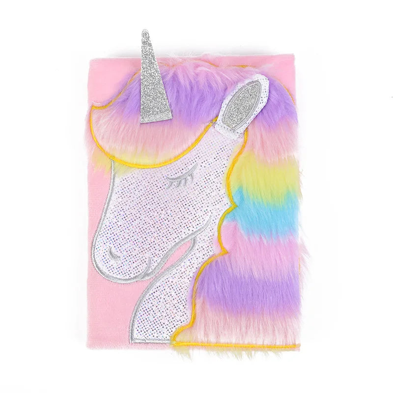 Promotion Cute A5 Plush Notebook for Girls Printed Cartoon Animal Unicorn Warm in the Winter Fluffy Diary Gift for Children