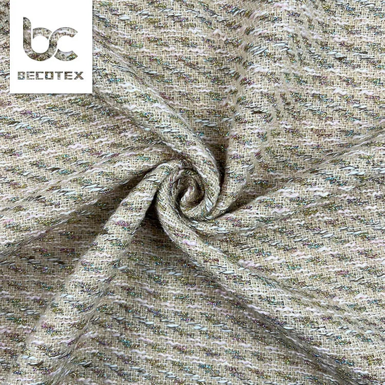 Wholesale Luxury Design Colorful Metallic Wool Tweed Woven Fabric for Suit Coats