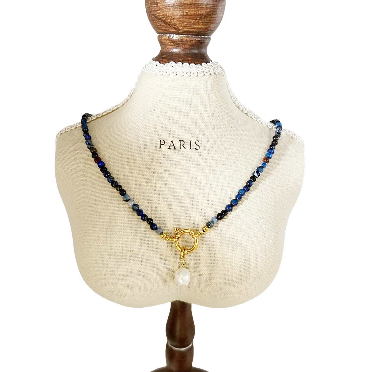 Nature Nature FRESHWATER PEARL and Gem Stone Choker NECKLACE stainless Steel Real Pvd 18k Gold Plating Clasp Waterproof