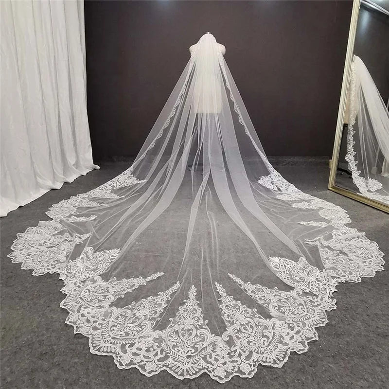 2023 New Church Long Tail Veil Fashion Lace Bridal Veil Heavy Industry Embroidery Wedding Veil