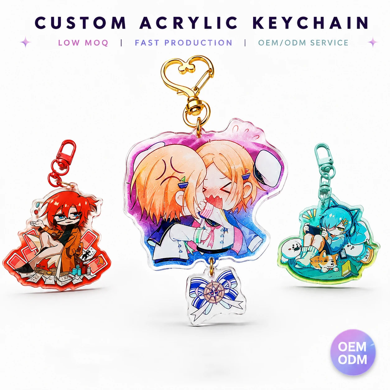 CNAWO Wholesale Custom Clear Logo Epoxy Resin Anime Holographic Acrylic Keychain Personalized Plastic Charm Keychain