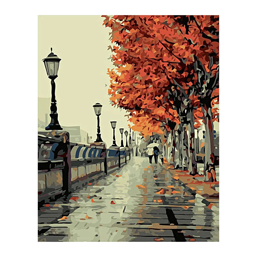 DIY Street Scenery Oil Painting Paint by Numbers Drawing on Canvas Home Decoration Handpainted Handicraft 16x20"