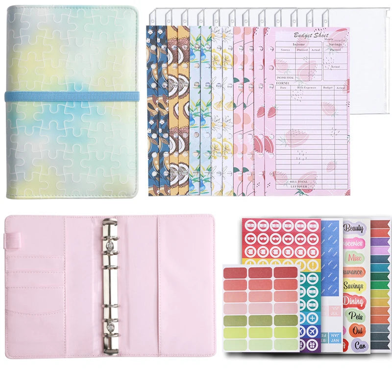 Hot New Release Designer Money Budget Spiral PP & PU Leather A6 Binder Notebook with Cash Envelopes