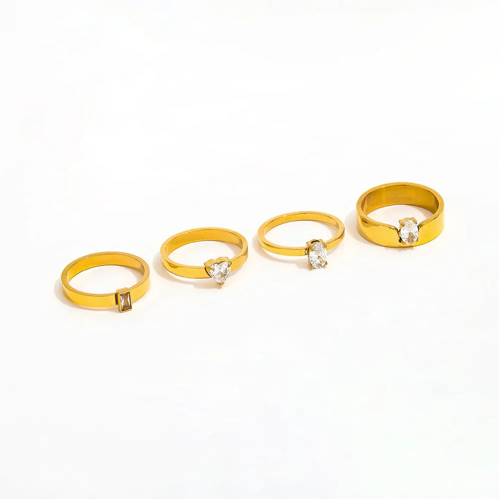 Joolim Jewelry Wholesale 18K Gold Plated Oval Rectangle Heart Zirconia Stainless Steel Ring for Women Fashion Jewelry