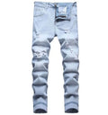 Ripped Personality Stretch Denim Pants High Street Fashion Light Blue Classic Knee Hole Jeans