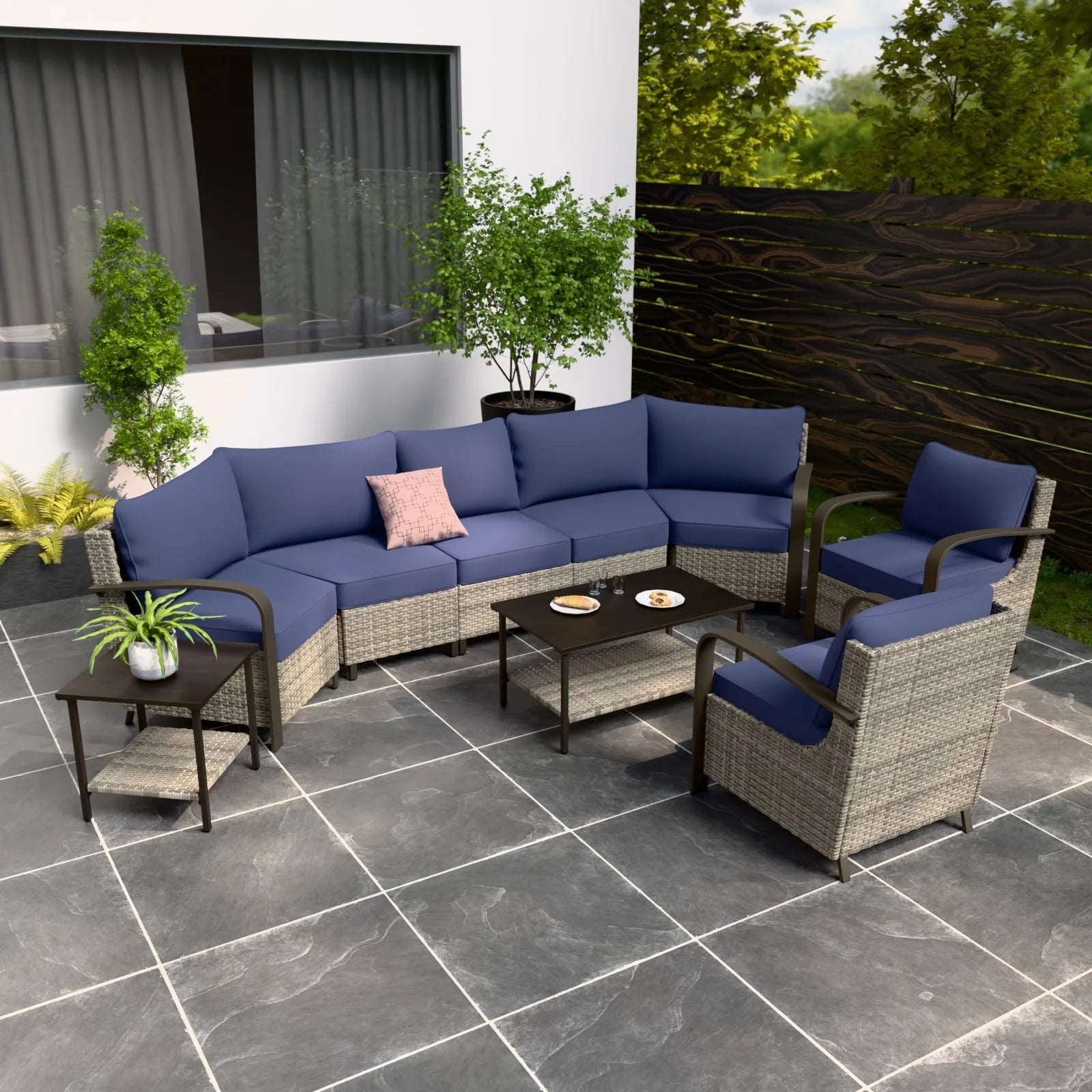 6 Seater Small Garden Sectional Sofas Couch Furniture Rattan Wicker Outdoor Patio Conversation Sets