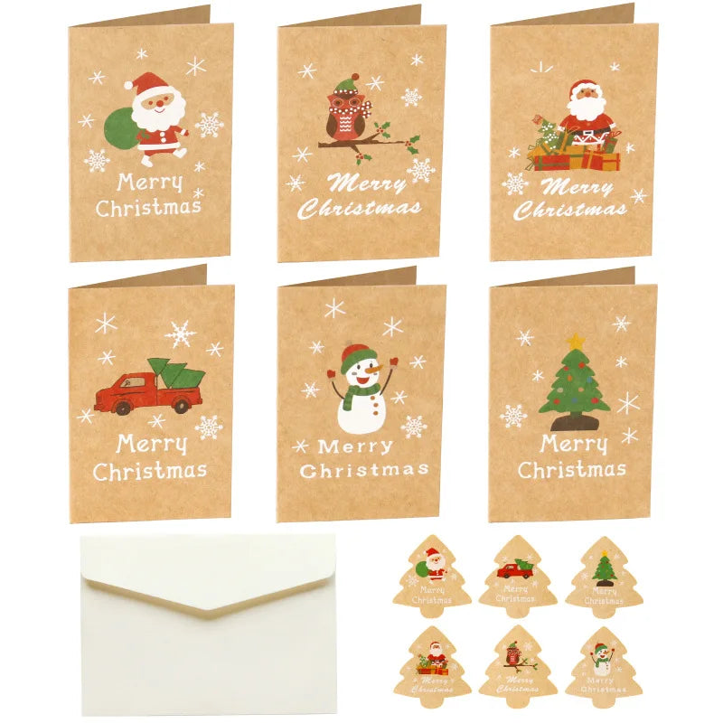 Ready to Ship 6pcs One Set Kraft Paper Thank You Gift Cards Christmas Greeting Cards With Envelope Stickers