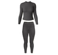 Wholesale Clothing Manufacturers Custom Grey Poly Ribbed Long Sleeve Tshirt and Legging 2 Two Pieces Set Lounge Wear Dupe Fall