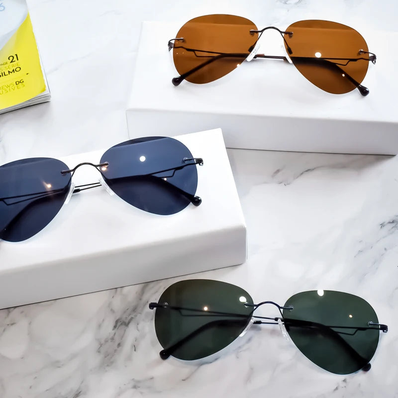 DOISYER 2022 Retro Classic Vintage Blue Frame Rimless Polarized Sunglasses OEM High Quality TAC for Men Women Aviation Style