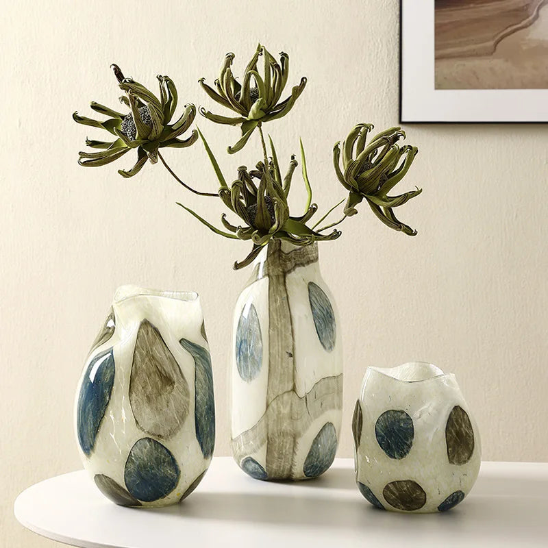 Green Dot Modern Stained Glass Vase Home Living Room Dining Tabletop Decorative Ornament