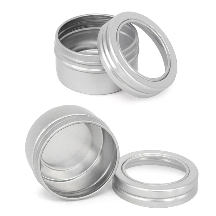 30ml Empty Aluminum Silver Tins Round Metal Tea Tins Aluminum Jar for Cosmetic Packaging with Window