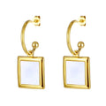 MICCI Stainless Steel 18K Gold Plated Silver Fashion Jewelry Square Natural Shell Earrings for Women