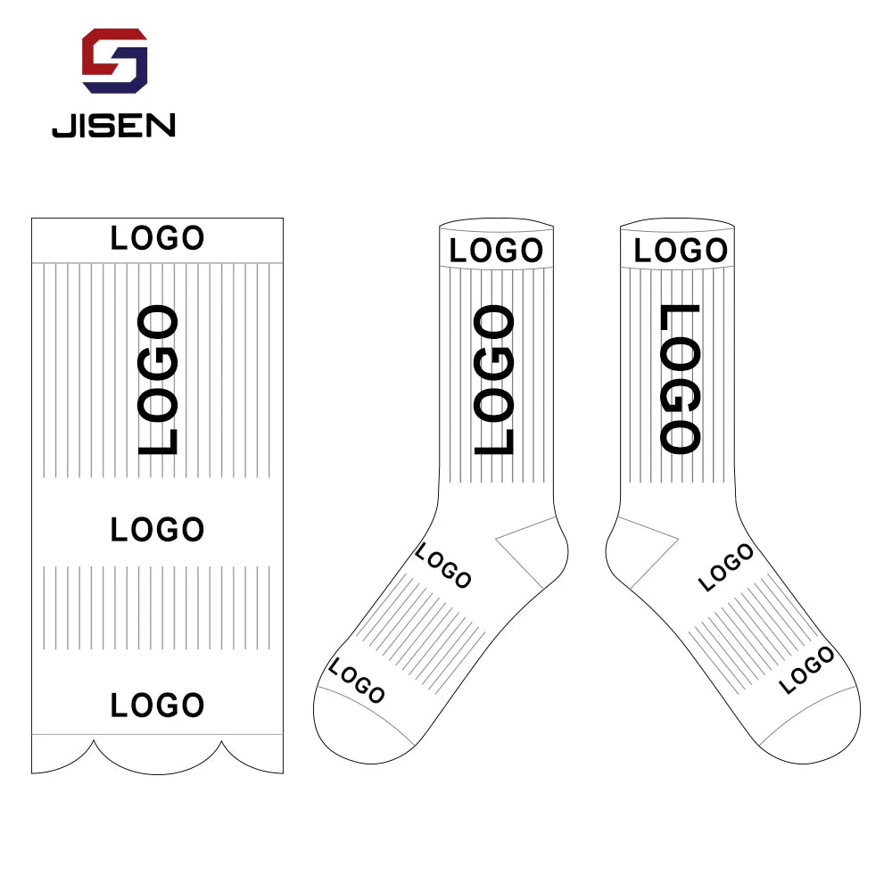 JISEN Free Sample Custom Embroidered Cuff Logo Anti-Bacterial Quick Dry Crew Socks for Men Sport Spring
