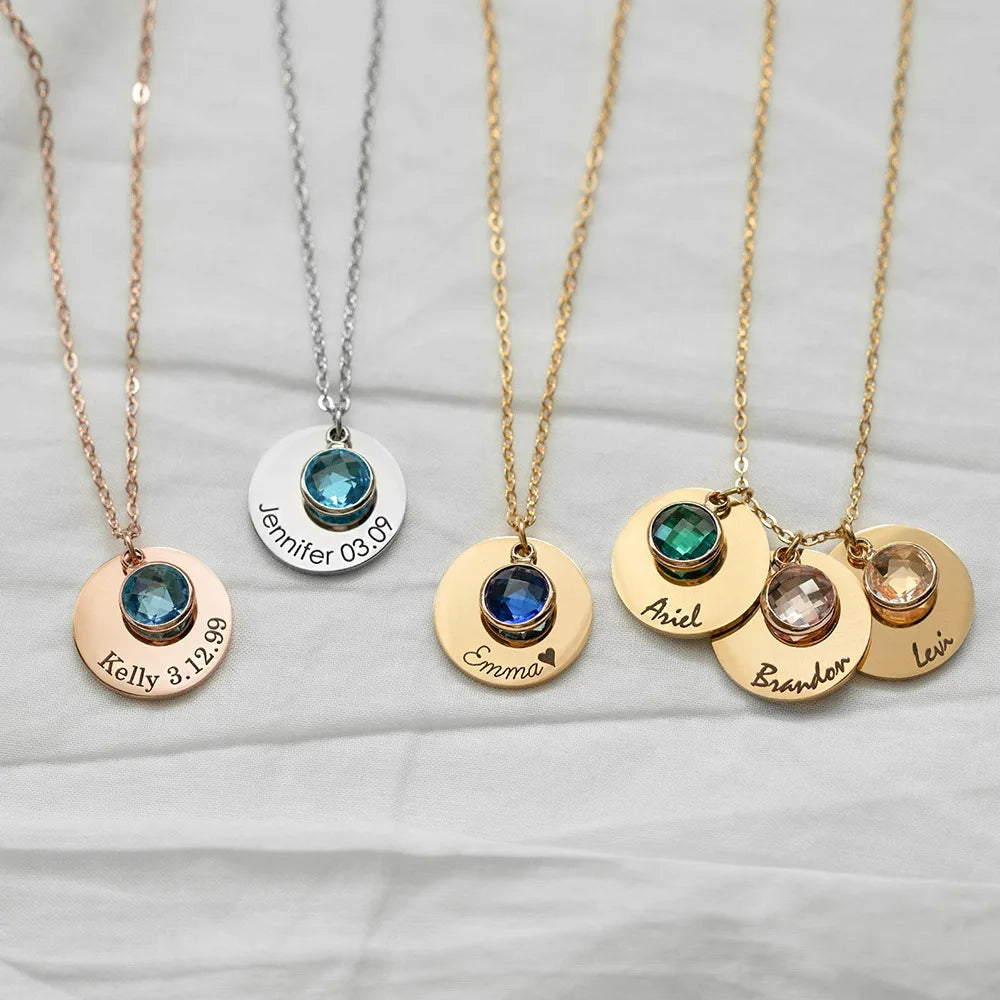 New Style Stainless Steel Engraved Round Pendant Necklace Custom Logo Pendant Charm Necklace for Memory