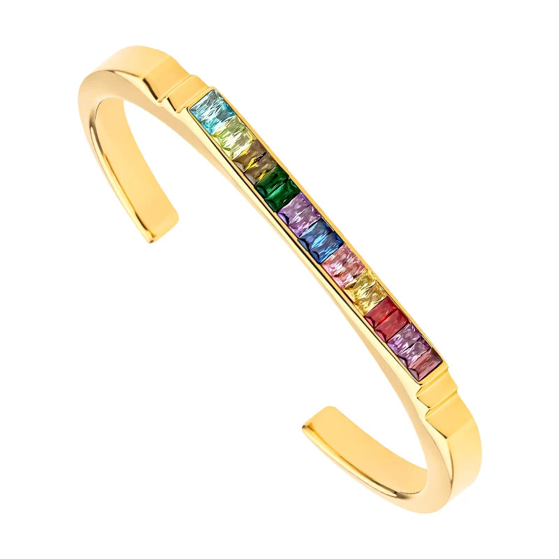 18K Real Gold Plated Fashionable Stainless Steel Bracelet for Women with Colored Cubic Zirconia & Diamond Pearl Weddings Gifts