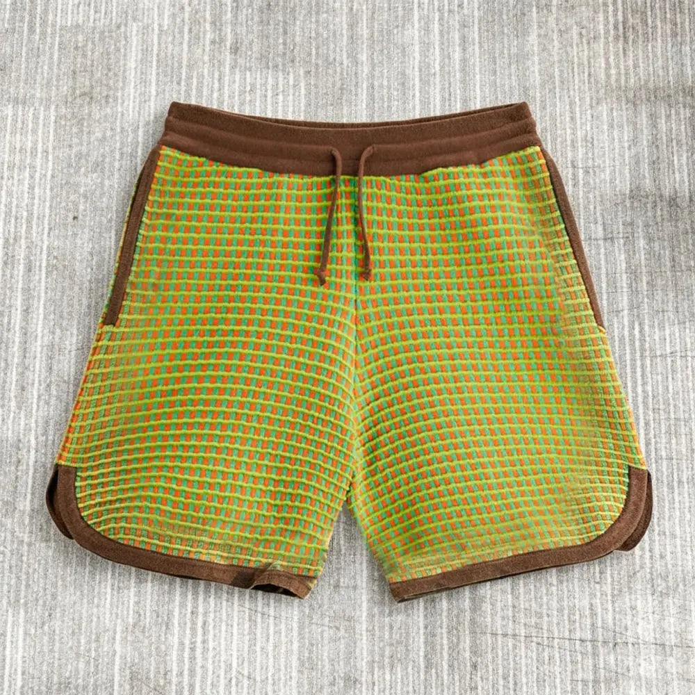 Custom Elastic Drawstring Check Jacquard Knit Shorts for Men