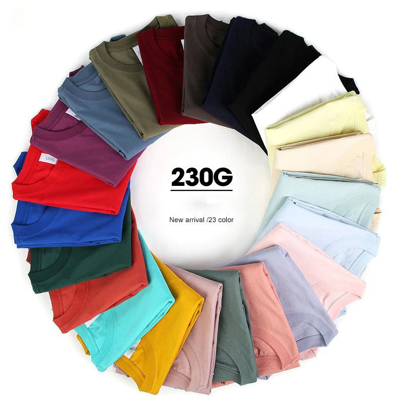 230 Grams Wholesale Solid Pattern 100% Cotton Tee Unisex Casual Custom Logo Screen Print Crew Neck T-shirt