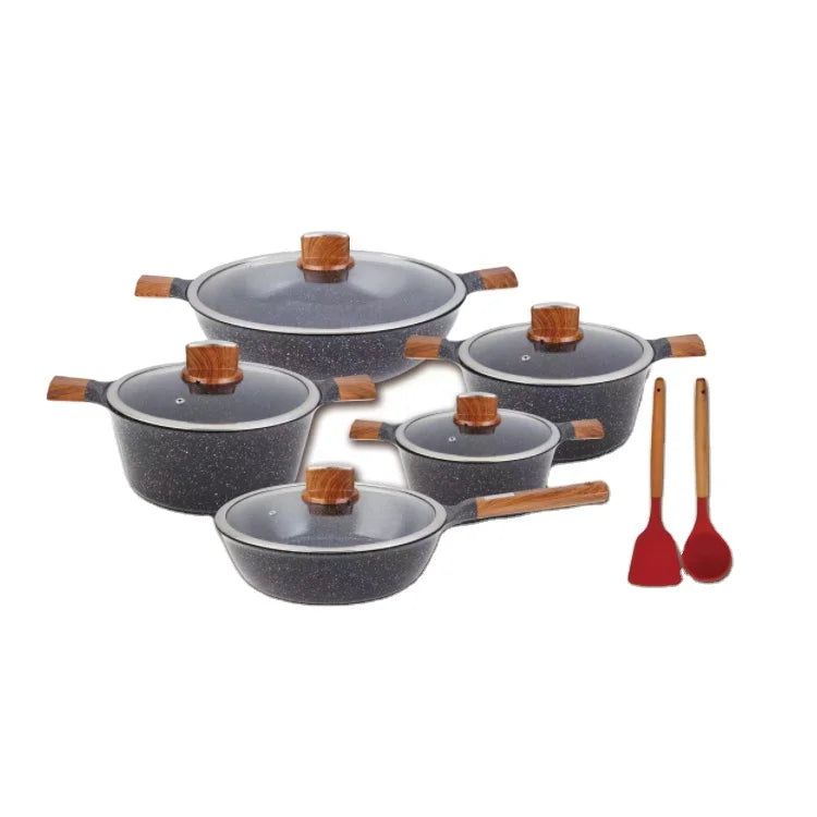 Wholesale Hot Sales 12PCS Pfoa Free Aluminium Granite Coating Non Stick Cookware Set with Nylon Tools
