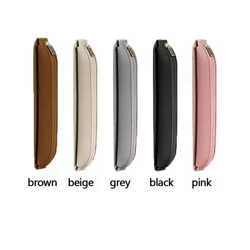 Pu Leather Pen Holder Zippered Pencil Sleeve Fountain Pen Case With Elastic Bands for Office Notebook Planner Journal Notepads