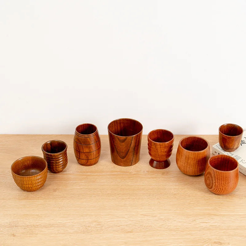 Classic Japanese Wood and  Pot Belly Mug Creative Scandinavian Style Cup for Wine Tea Beer Coffee Liquids